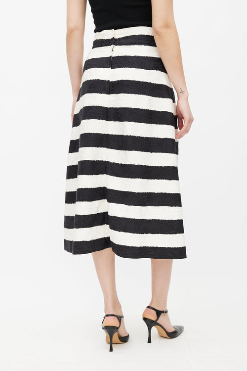 Dolce & Gabbana Black & White Floral Jacquard Striped Skirt