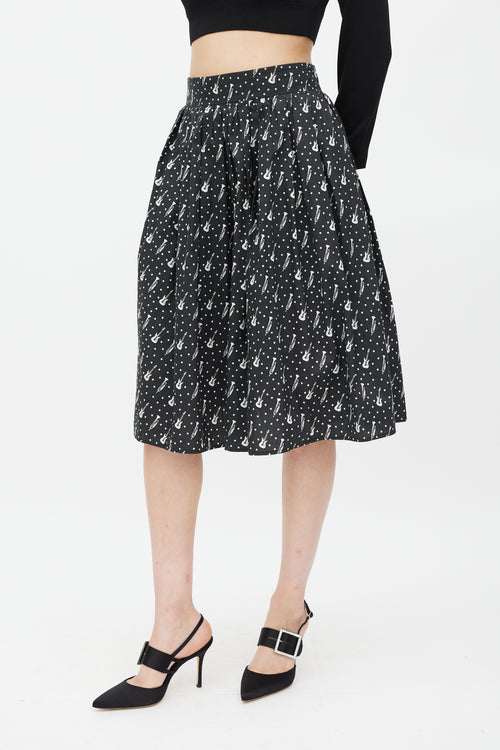 Dolce & Gabbana Black & White Instrument & Polka Dot Printed Skirt