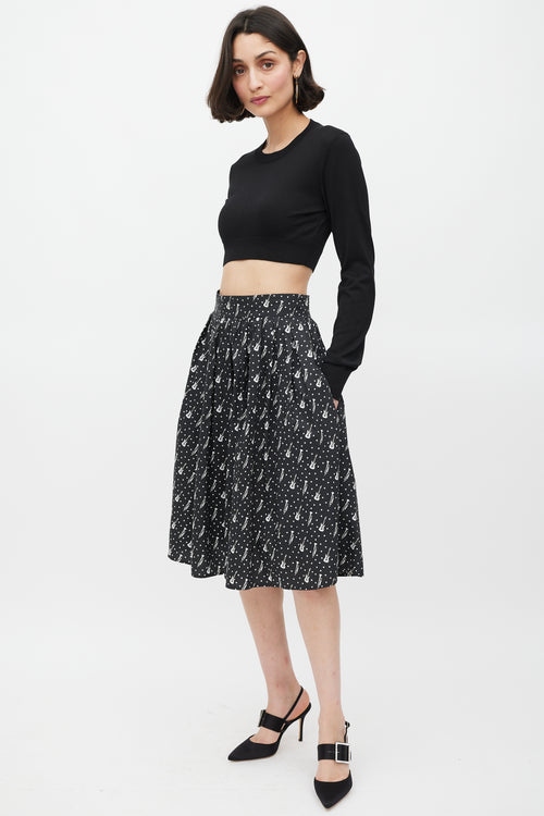 Dolce & Gabbana Black & White Instrument & Polka Dot Printed Skirt