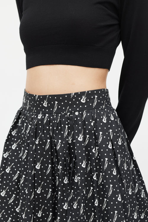 Dolce & Gabbana Black & White Instrument & Polka Dot Printed Skirt