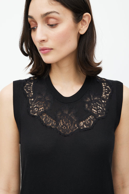 Dolce & Gabbana Black & White Silk Floral Lace Vest