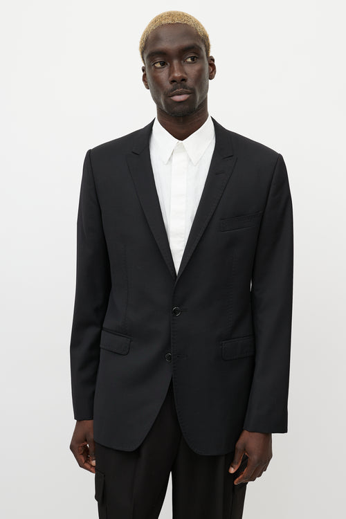 Dolce & Gabbana Black Wool Topstitch Blazer