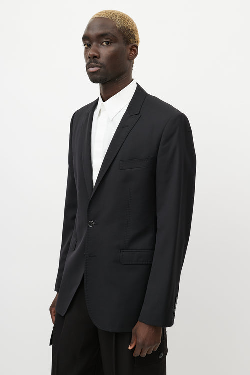 Dolce & Gabbana Black Wool Topstitch Blazer