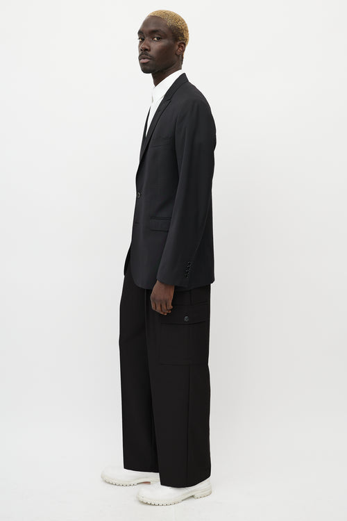 Dolce & Gabbana Black Wool Topstitch Blazer