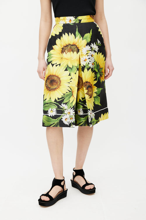 Dolce & Gabbana Black & Yellow Silk Floral Culotte