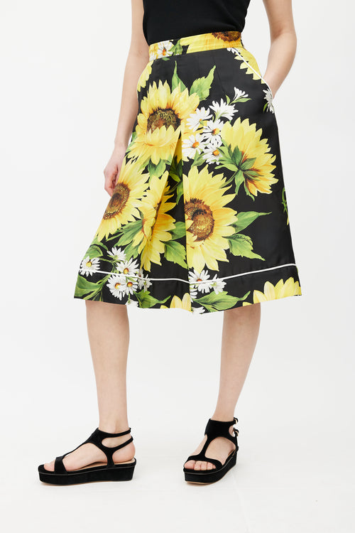 Dolce & Gabbana Black & Yellow Silk Floral Culotte