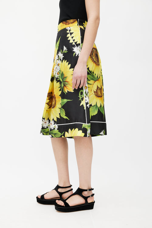Dolce & Gabbana Black & Yellow Silk Floral Culotte