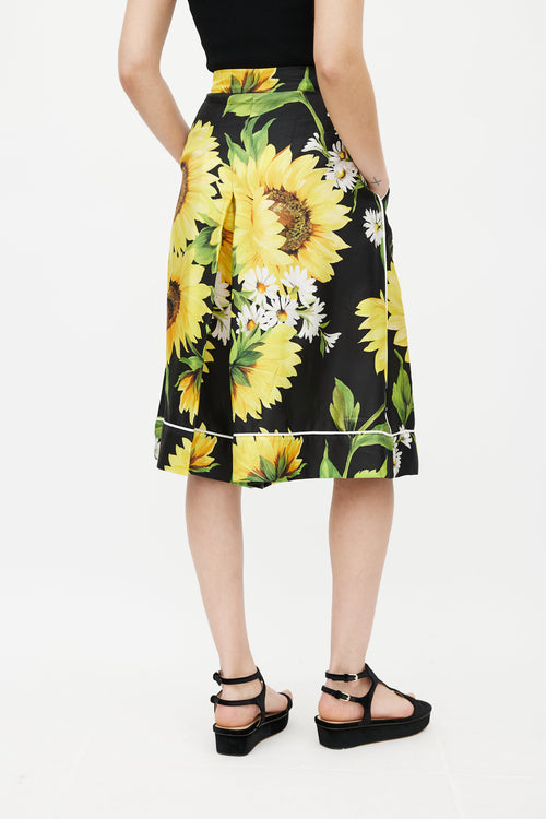 Dolce & Gabbana Black & Yellow Silk Floral Culotte