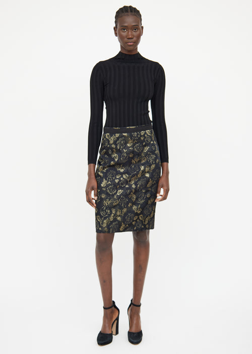Dolce & Gabbana Black & Gold Floral Skirt