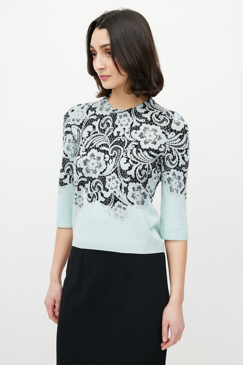 Dolce & Gabbana Blue & Black Lace Print Sweater