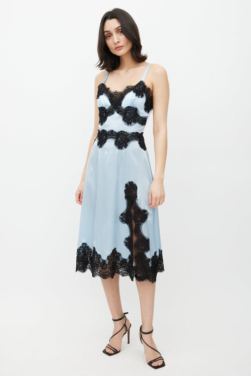 Dolce & Gabbana Blue & Black Lace Satin Dress