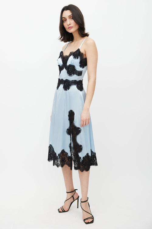 Dolce & Gabbana Blue & Black Lace Satin Dress