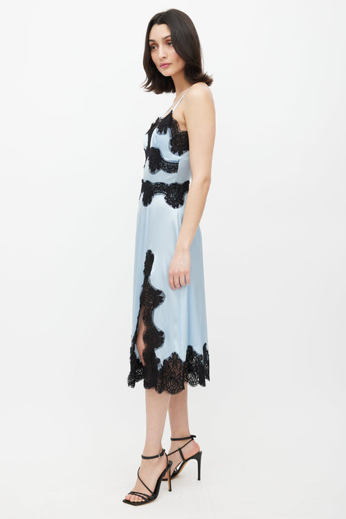 Dolce & Gabbana Blue & Black Lace Satin Dress