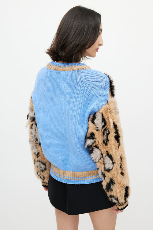 Dolce & Gabbana Blue & Brown Wool Fuzzy Print Sweater