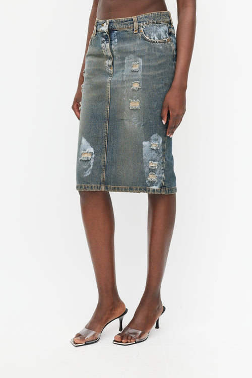 Dolce & Gabbana Blue Denim Wash Distressed Paint Skirt