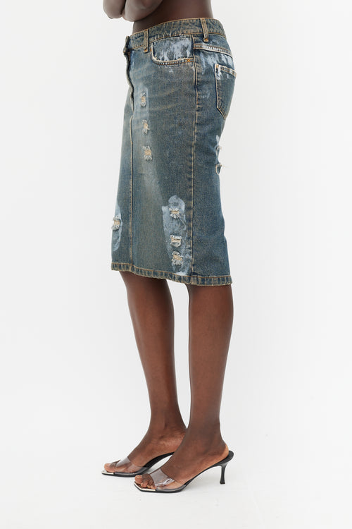 Dolce & Gabbana Blue Denim Wash Distressed Paint Skirt