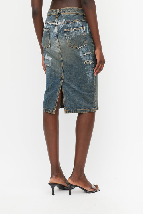 Dolce & Gabbana Blue Denim Wash Distressed Paint Skirt
