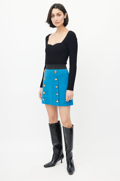 Dolce & Gabbana Blue & Gold Wool Skirt