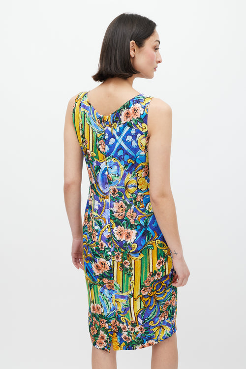 Dolce & Gabbana Blue & Multicolour Majolica Floral Dress