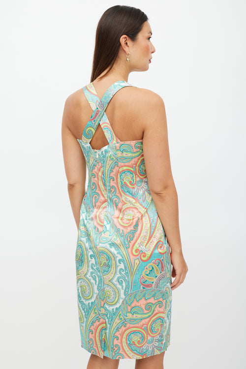 Dolce & Gabbana Blue & Multicolour Satin Paisley Dress