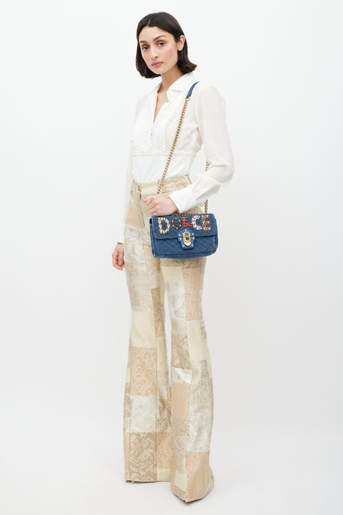 Dolce & Gabbana Blue & Multicolour Velvet Lucia Logo Bag