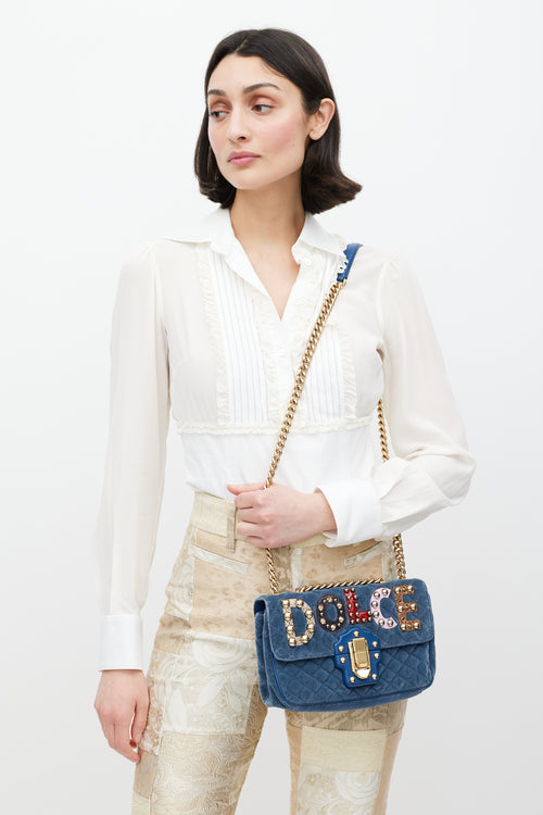 Dolce & Gabbana Blue & Multicolour Velvet Lucia Logo Bag