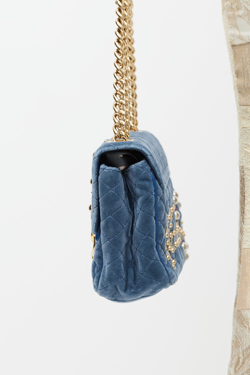 Dolce & Gabbana Blue & Multicolour Velvet Lucia Logo Bag