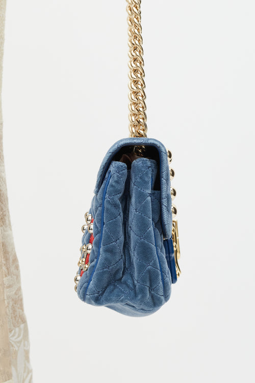 Dolce & Gabbana Blue & Multicolour Velvet Lucia Logo Bag