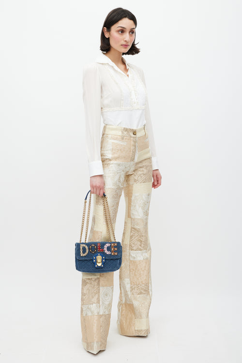 Dolce & Gabbana Blue & Multicolour Velvet Lucia Logo Bag