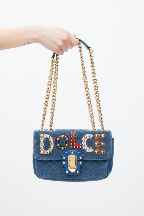 Dolce & Gabbana Blue & Multicolour Velvet Lucia Logo Bag