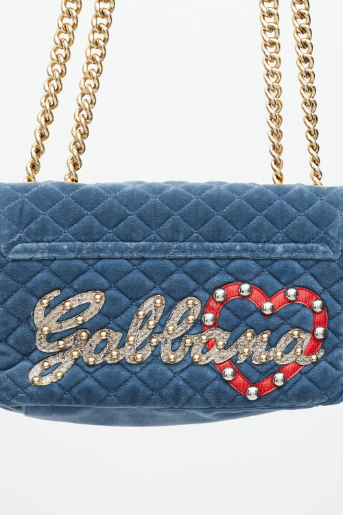 Dolce & Gabbana Blue & Multicolour Velvet Lucia Logo Bag