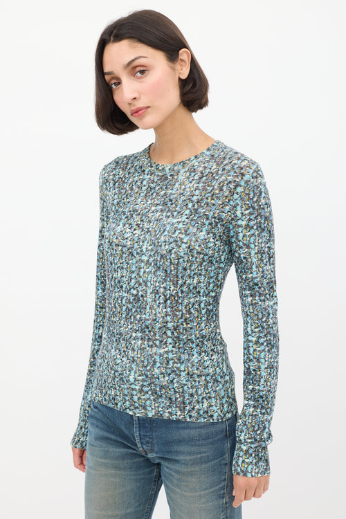 Dolce & Gabbana Blue & Multicolour Wool Floral Long Sleeve Top