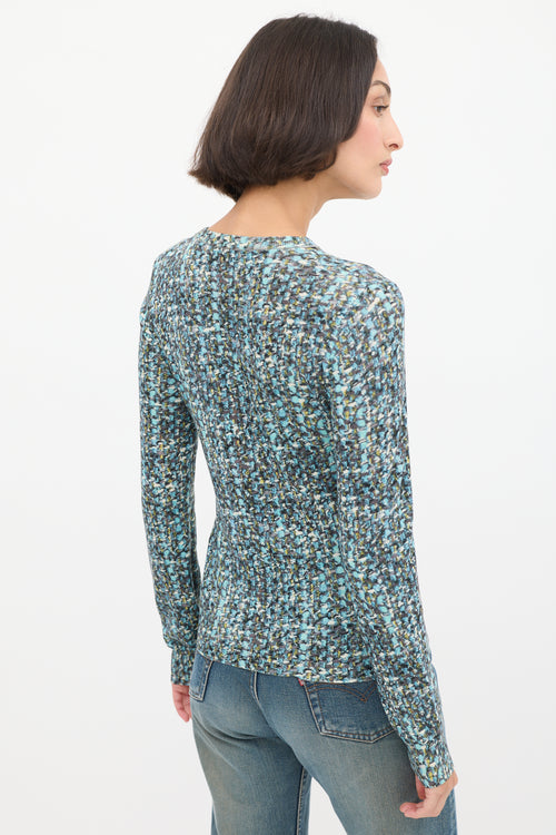 Dolce & Gabbana Blue & Multicolour Wool Floral Long Sleeve Top