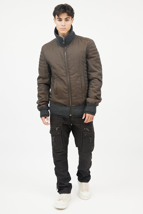 Dolce & Gabbana Brown & Grey Wool Trim Bomber  Jacket