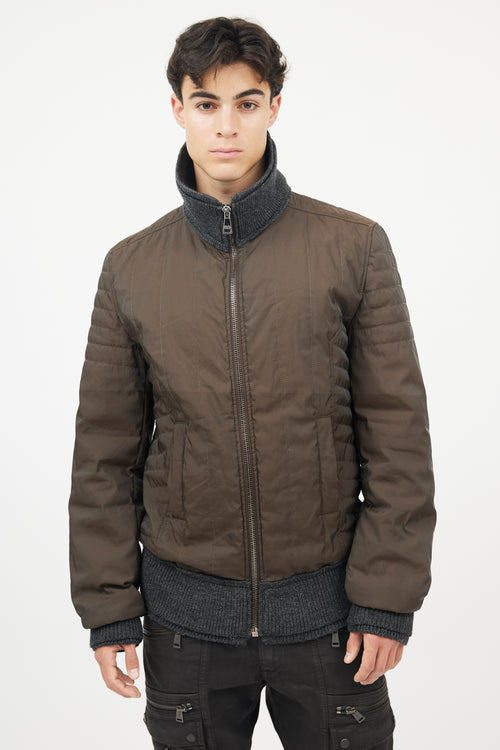 Dolce & Gabbana Brown & Grey Wool Trim Bomber  Jacket