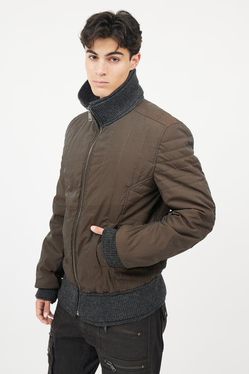 Dolce & Gabbana Brown & Grey Wool Trim Bomber  Jacket