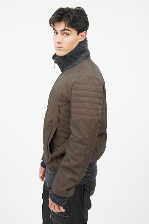 Dolce & Gabbana Brown & Grey Wool Trim Bomber  Jacket