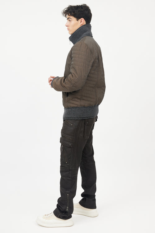 Dolce & Gabbana Brown & Grey Wool Trim Bomber  Jacket