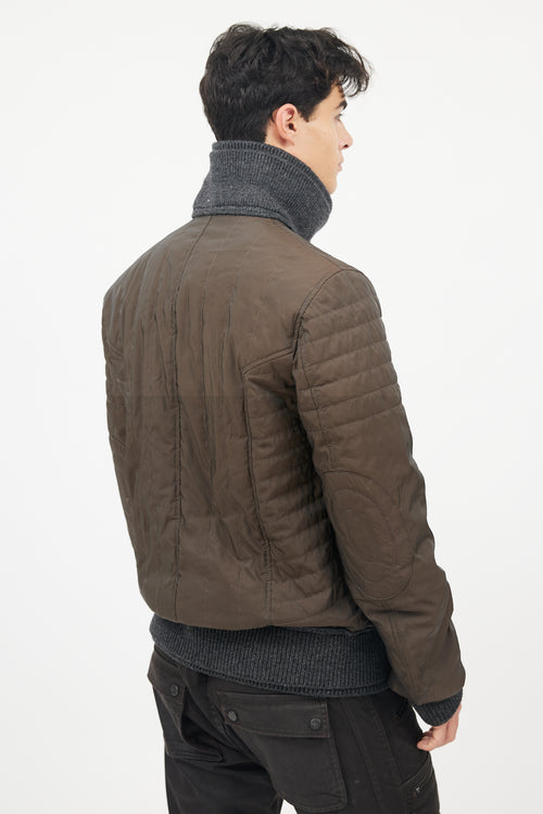 Dolce & Gabbana Brown & Grey Wool Trim Bomber  Jacket