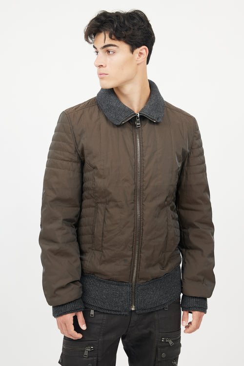 Dolce & Gabbana Brown & Grey Wool Trim Bomber  Jacket