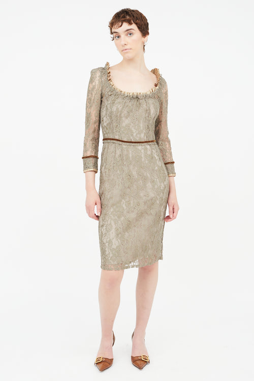 Dolce & Gabbana Brown Lace Midi Dress