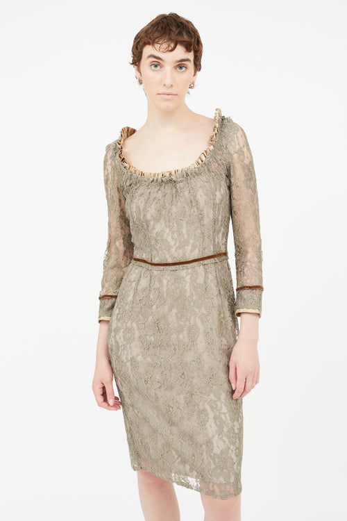 Dolce & Gabbana Brown Lace Midi Dress