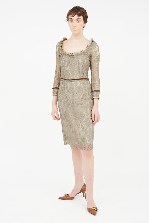 Dolce & Gabbana Brown Lace Midi Dress