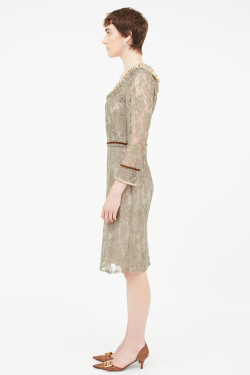 Dolce & Gabbana Brown Lace Midi Dress