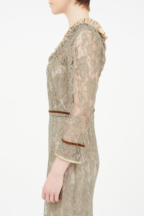 Dolce & Gabbana Brown Lace Midi Dress
