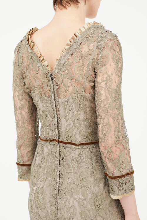 Dolce & Gabbana Brown Lace Midi Dress