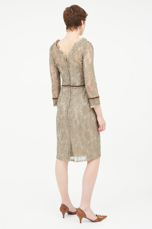 Dolce & Gabbana Brown Lace Midi Dress