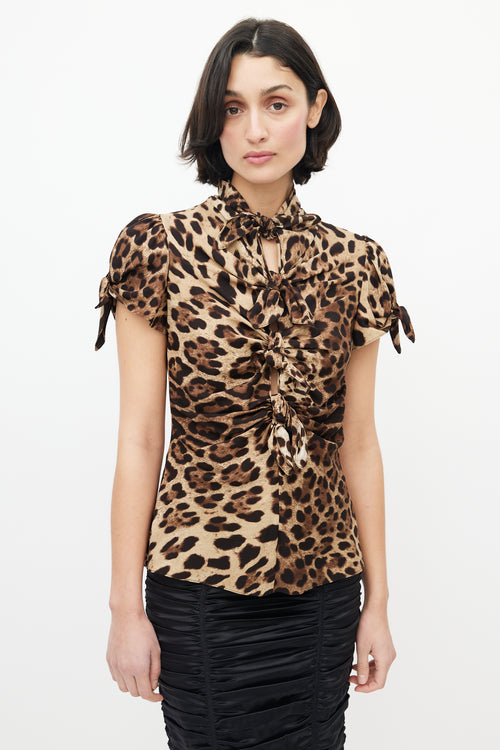 Dolce & Gabbana Brown Printed Gathered Tie Top