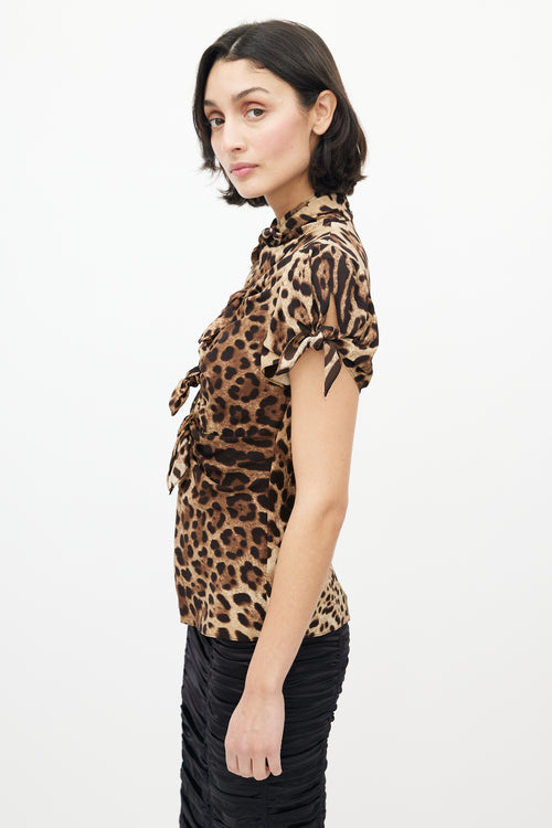 Dolce & Gabbana Brown Printed Gathered Tie Top