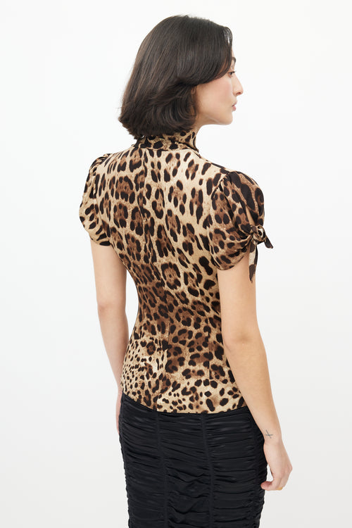 Dolce & Gabbana Brown Printed Gathered Tie Top